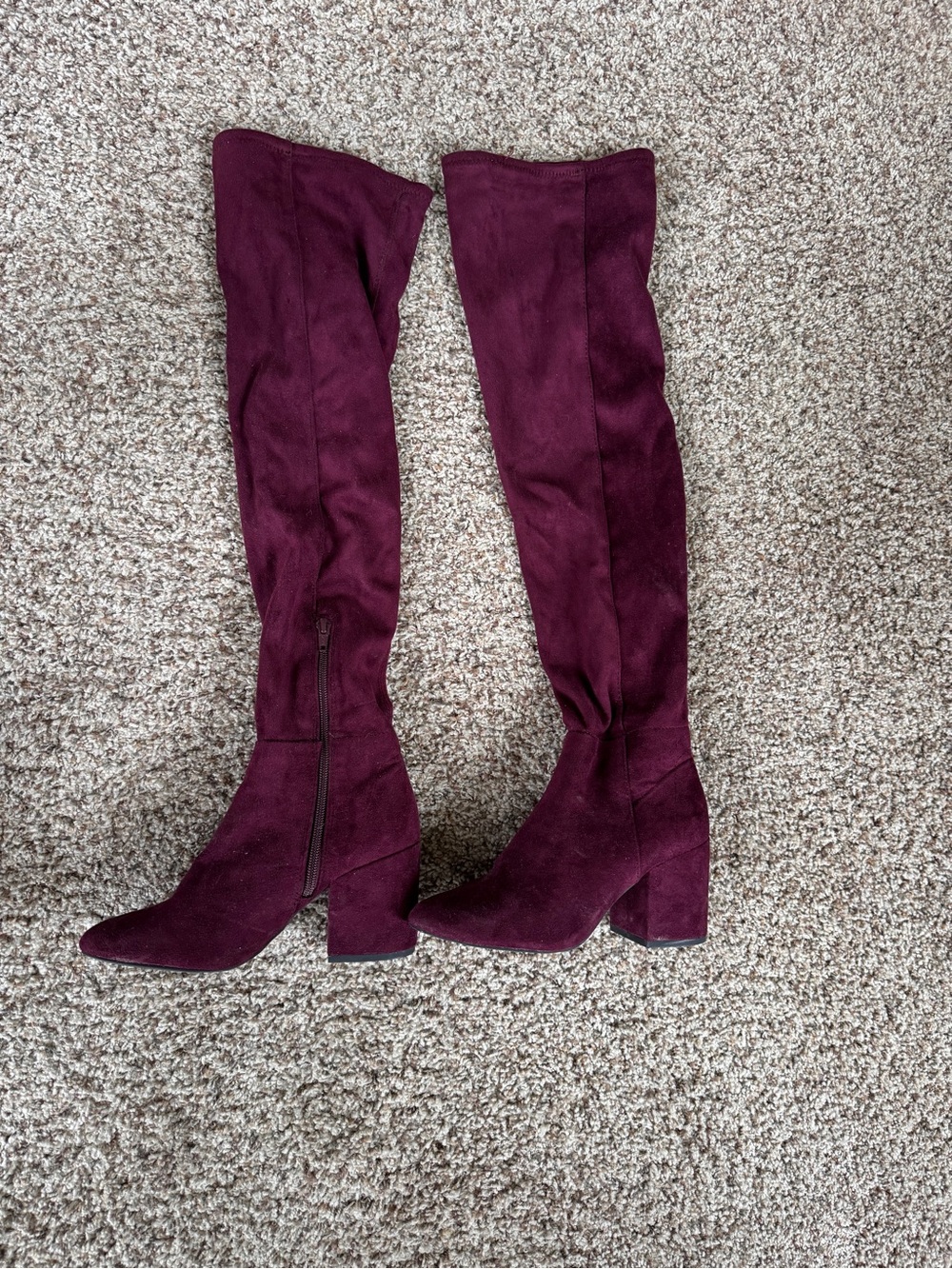 Aldo Over-the-Knee Block Heel Boots in Burgundy Plum